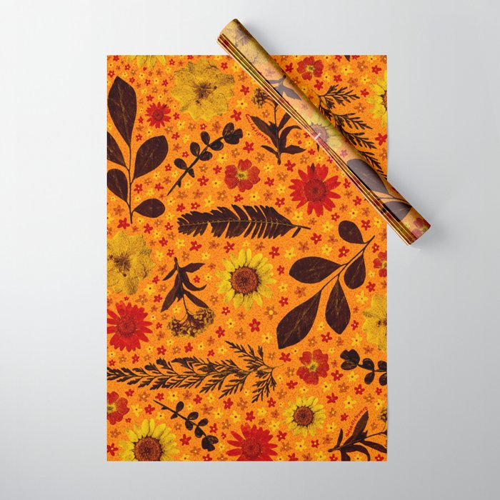 Dried Flower Print in Orange Wrapping Paper Gallery Image 1