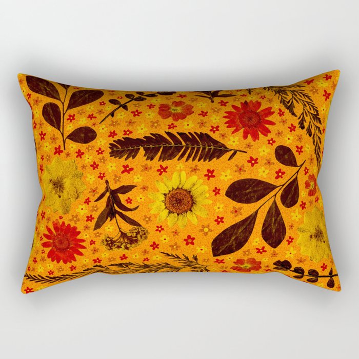 Dried Flower Print in Orange Rectangular Pillow Gallery Image 2