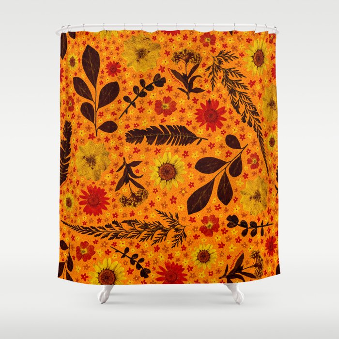 Dried Flower Print in Orange Shower Curtain Gallery Image 1