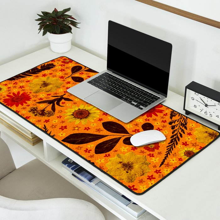 Dried Flower Print in Orange Desk Mat Gallery Image 2