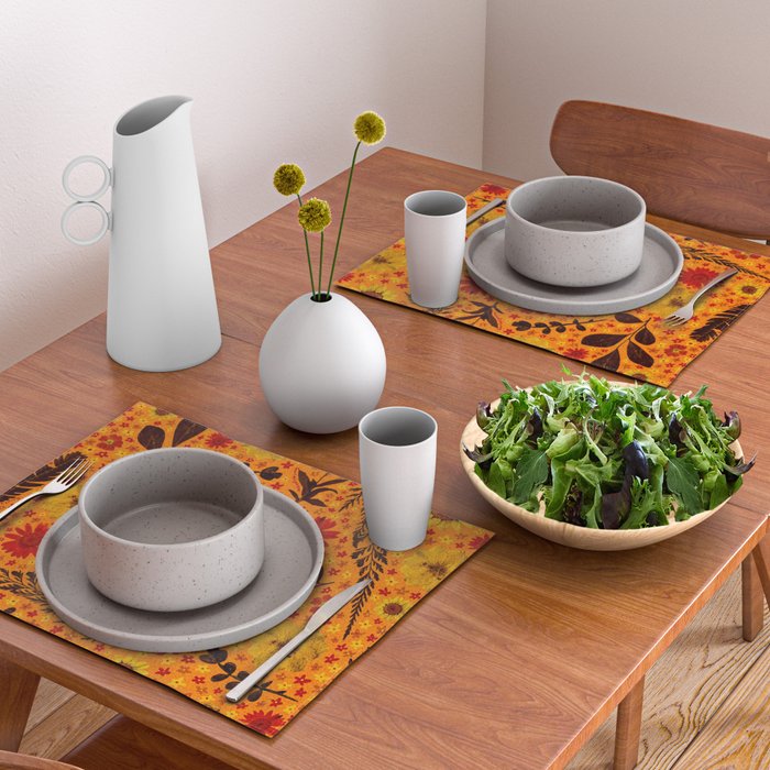 Dried Flower Print in Orange Placemat Gallery Image 2