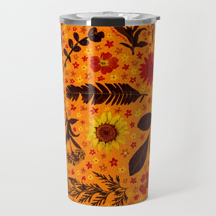 Dried Flower Print in Orange Travel Mug Gallery Image 1