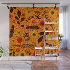 Dried Flower Print in Orange Wall Mural Gallery Image 1