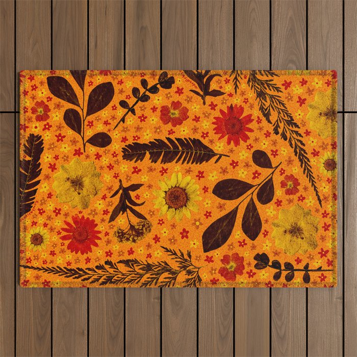 Dried Flower Print in Orange Outdoor Rug Gallery Image 1