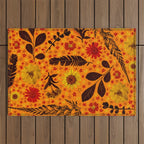 Dried Flower Print in Orange Outdoor Rug Gallery Image 1
