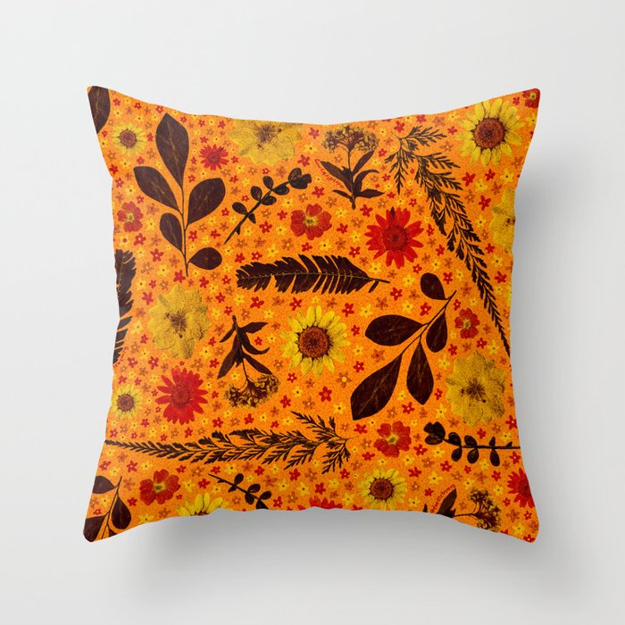 Dried Flower Print in Orange Throw Pillow Gallery Image 6