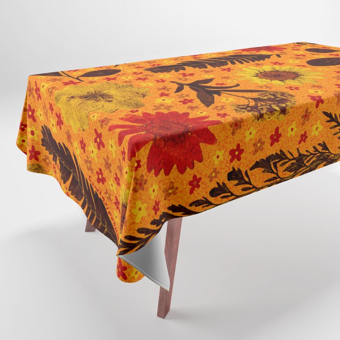 Dried Flower Print in Orange Tablecloth Gallery Image 1