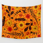 Dried Flower Print in Orange Wall Tapestry Gallery Image 4