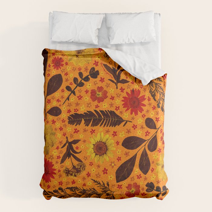 Dried Flower Print in Orange Duvet Cover Gallery Image 1