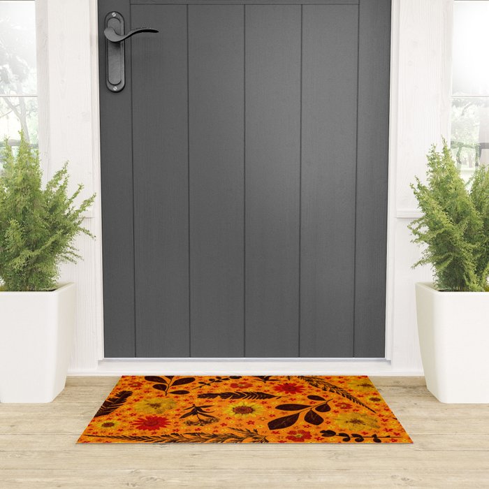 Dried Flower Print in Orange Welcome Mat Gallery Image 3
