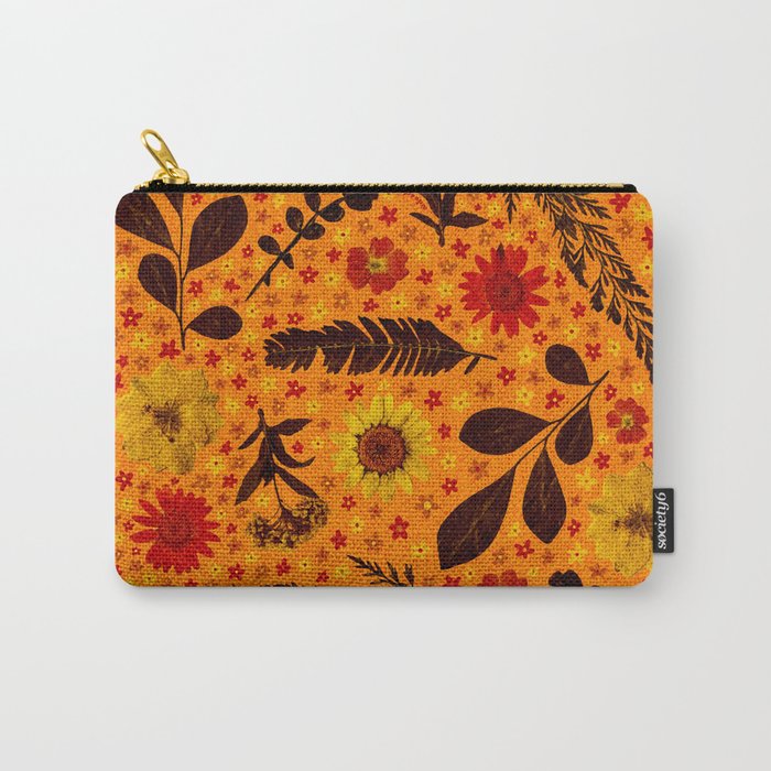 Dried Flower Print in Orange Carry All Pouch Gallery Image 1