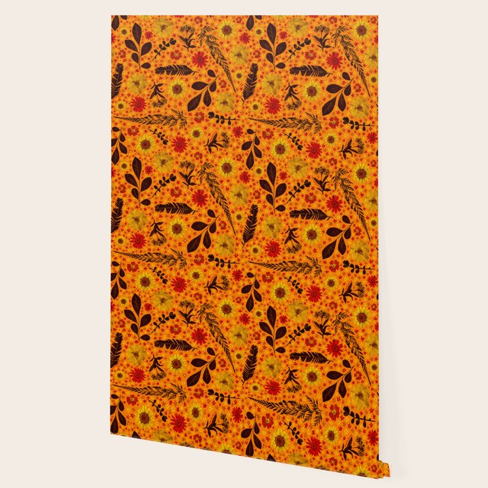 Dried Flower Print in Orange Wallpaper Gallery Image 2