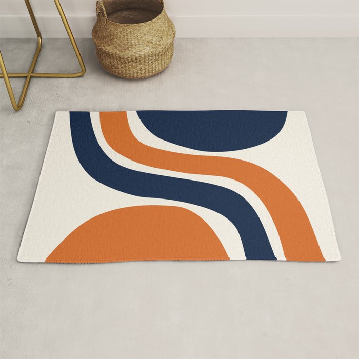 Abstract Shapes 66 in Vintage Orange and Navy Blue Rug Gallery Image 1