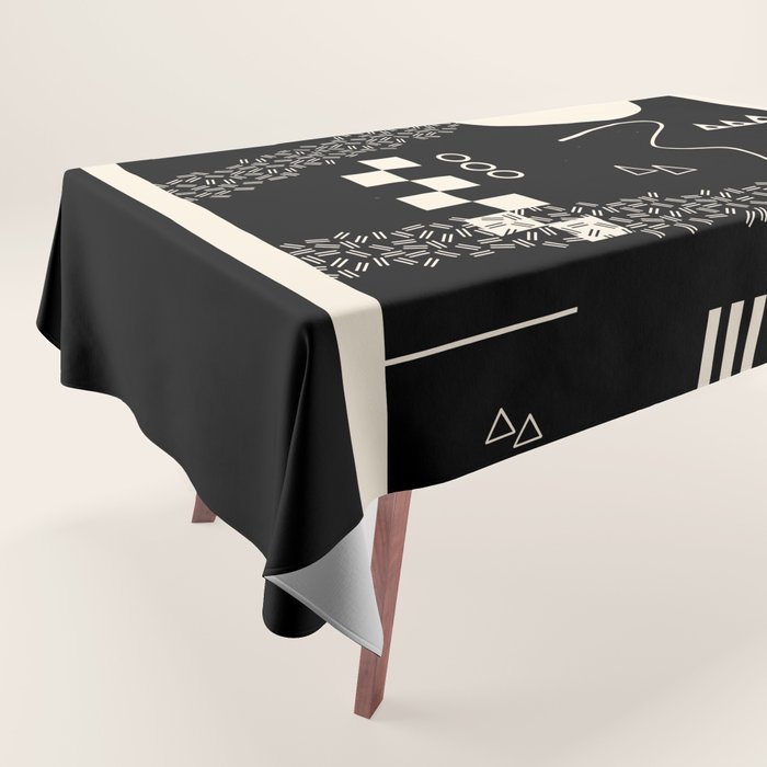 Memphis Redux New 80s Geometric Abstract Pattern in Black and Almond Cream Tablecloth Gallery Image 1