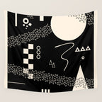 Memphis Redux New 80s Geometric Abstract Pattern in Black and Almond Cream Wall Tapestry Gallery Image 4