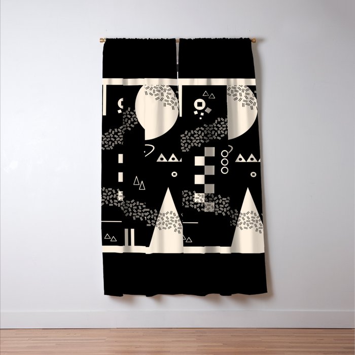 Memphis Redux New 80s Geometric Abstract Pattern in Black and Almond Cream Window Curtain Gallery Image 3