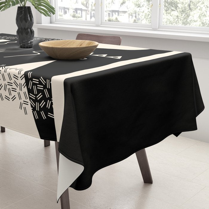 Memphis Redux New 80s Geometric Abstract Pattern in Black and Almond Cream Tablecloth Gallery Image 3