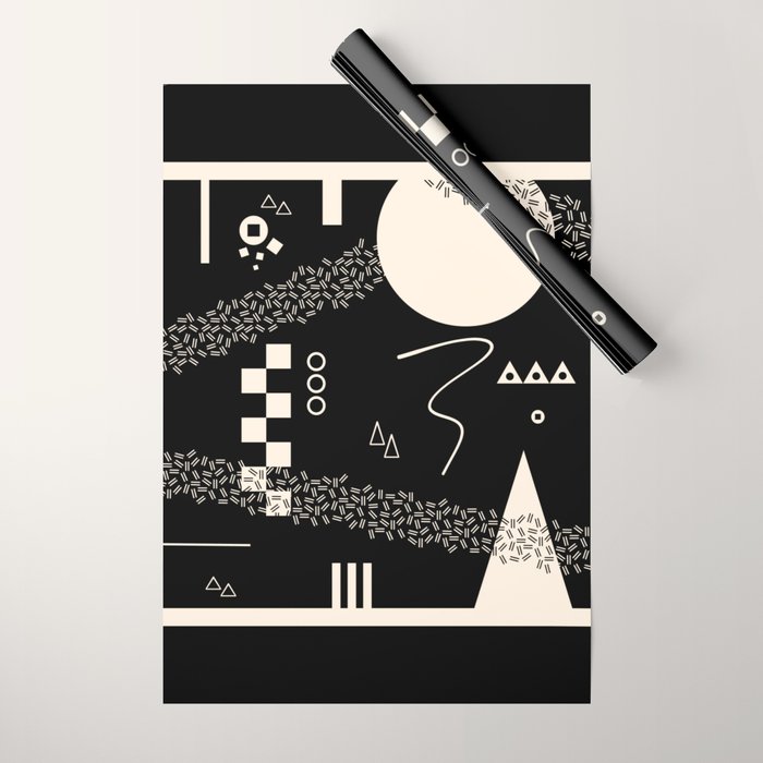 Memphis Redux New 80s Geometric Abstract Pattern in Black and Almond Cream Wrapping Paper Gallery Image 1