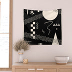 Memphis Redux New 80s Geometric Abstract Pattern in Black and Almond Cream Wall Tapestry Gallery Image 2