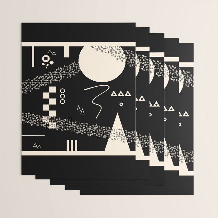 Memphis Redux New 80s Geometric Abstract Pattern in Black and Almond Cream Wrapping Paper Gallery Image 3