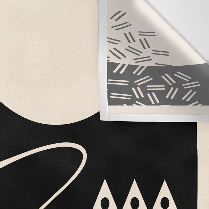 Memphis Redux New 80s Geometric Abstract Pattern in Black and Almond Cream Wall Tapestry Gallery Image 3