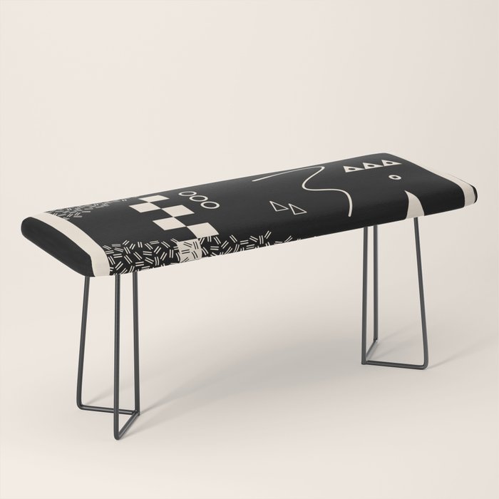 Memphis Redux New 80s Geometric Abstract Pattern in Black and Almond Cream Bench Gallery Image 1