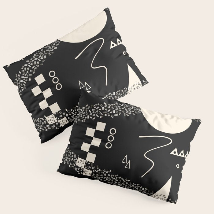 Memphis Redux New 80s Geometric Abstract Pattern in Black and Almond Cream Pillow Sham Gallery Image 3
