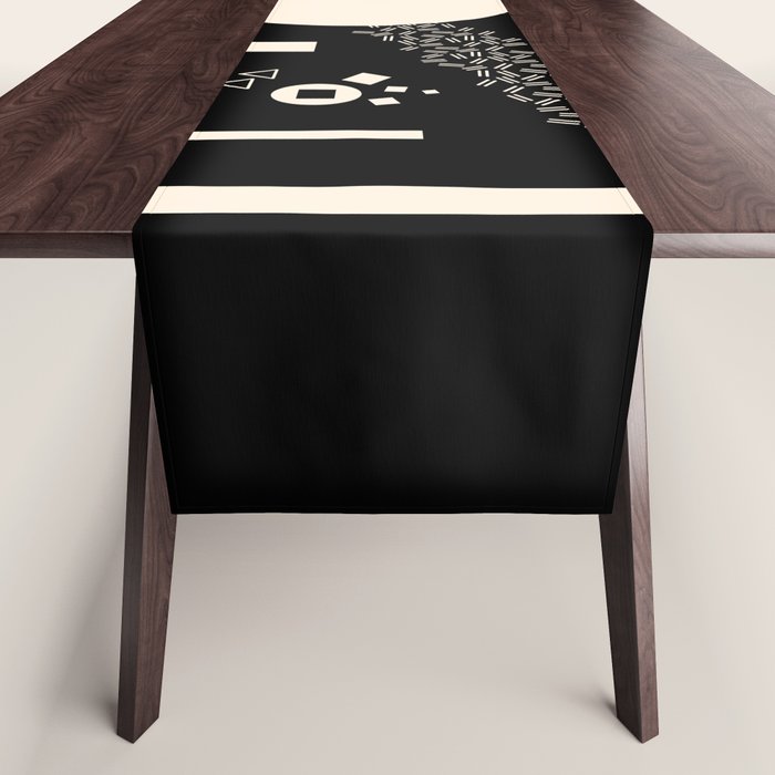 Memphis Redux New 80s Geometric Abstract Pattern in Black and Almond Cream Table Runner Gallery Image 1