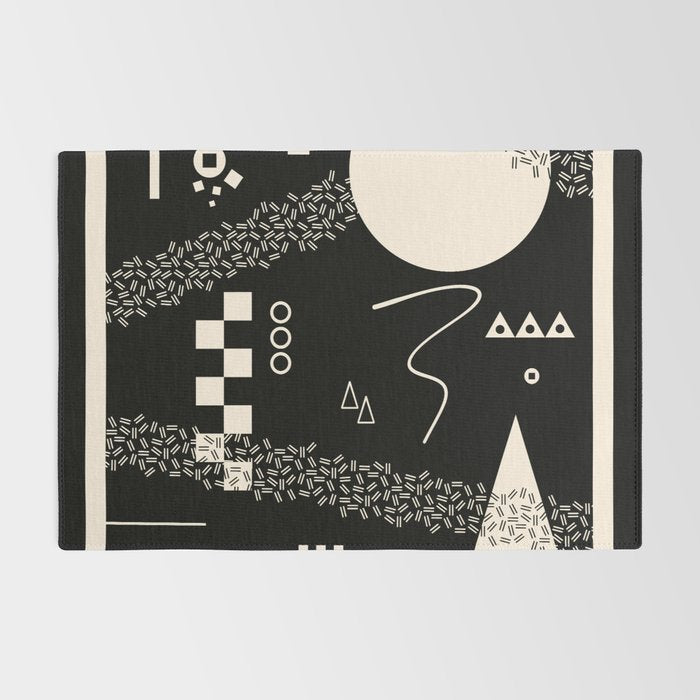 Memphis Redux New 80s Geometric Abstract Pattern in Black and Almond Cream Rug Gallery Image 2