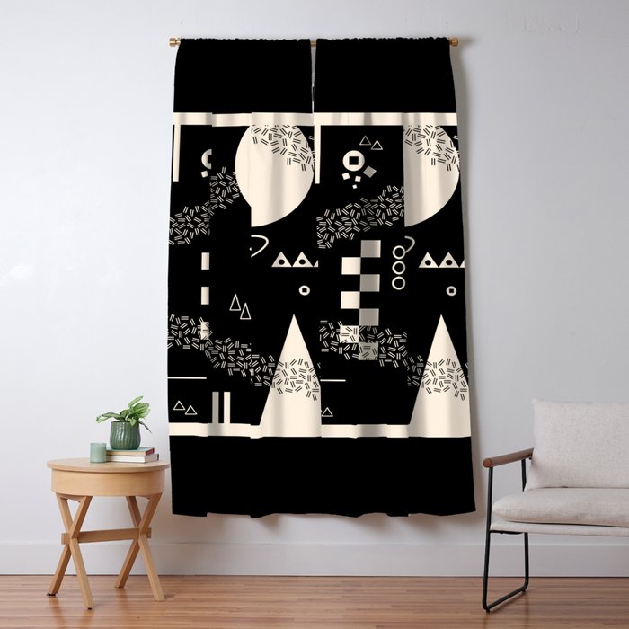 Memphis Redux New 80s Geometric Abstract Pattern in Black and Almond Cream Window Curtain Gallery Image 5