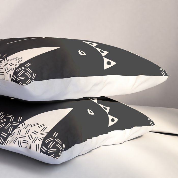 Memphis Redux New 80s Geometric Abstract Pattern in Black and Almond Cream Pillow Sham Gallery Image 3