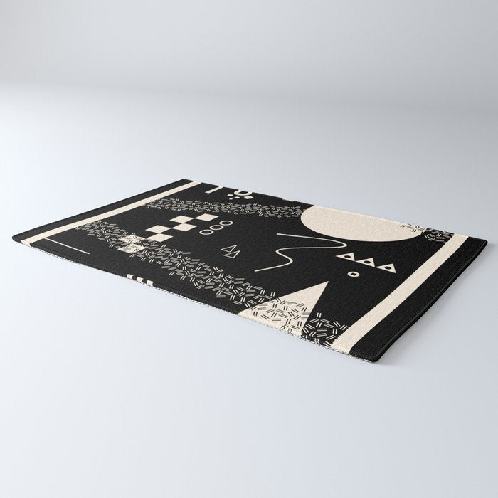 Memphis Redux New 80s Geometric Abstract Pattern in Black and Almond Cream Rug Gallery Image 3