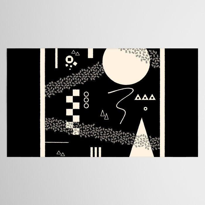 Memphis Redux New 80s Geometric Abstract Pattern in Black and Almond Cream Tablecloth Gallery Image 2
