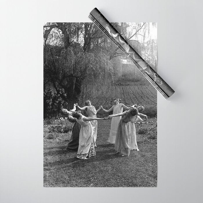 Circle Of Witches, Natchez Trace Vintage Women Dancing black and white photograph - photography - photographs Wrapping Paper Gallery Image 1