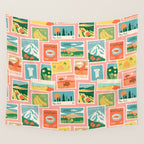 Vintage world travel postage stamp sticker pattern Wall Tapestry Gallery Image 4