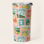 Vintage world travel postage stamp sticker pattern Travel Mug Gallery Image 2