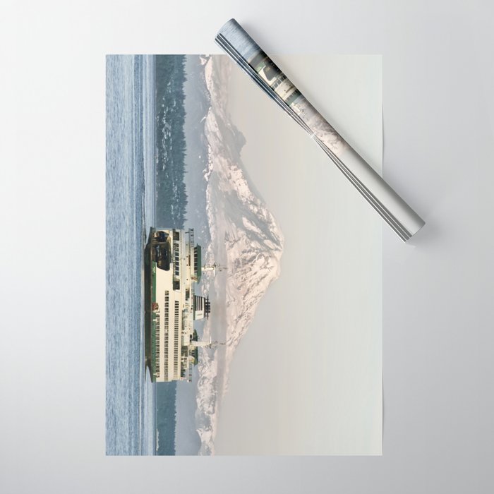 Seattle Bainbridge Island Ferry with Mount Rainier Wrapping Paper Gallery Image 1