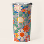 Retro Garden Gingham Flowers Vivid 60s 70s Floral Pattern Travel Mug Gallery Image 2
