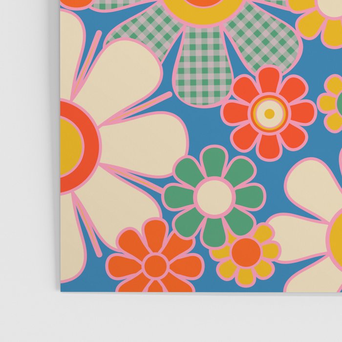 Retro Garden Gingham Flowers Vivid 60s 70s Floral Pattern Poster Gallery Image 3