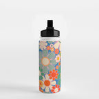 Retro Garden Gingham Flowers Vivid 60s 70s Floral Pattern Water Bottle Gallery Image 2