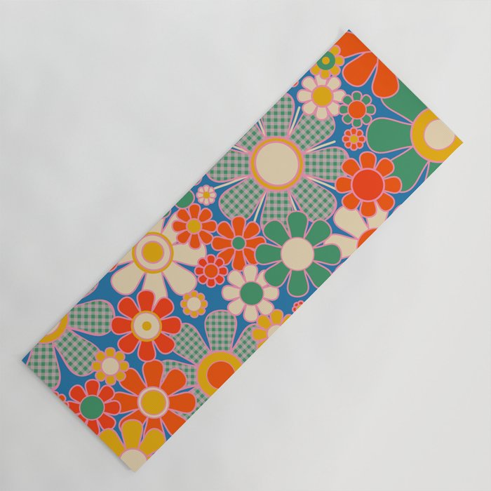 Retro Garden Gingham Flowers Vivid 60s 70s Floral Pattern Yoga Mat Gallery Image 1