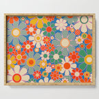 Retro Garden Gingham Flowers Vivid 60s 70s Floral Pattern Serving Tray Gallery Image 1