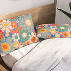 Retro Garden Gingham Flowers Vivid 60s 70s Floral Pattern Pillow Sham Gallery Image 2