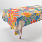 Retro Garden Gingham Flowers Vivid 60s 70s Floral Pattern Tablecloth Gallery Image 1
