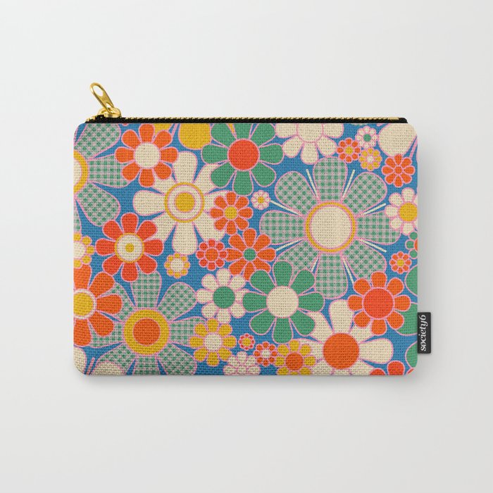Retro Garden Gingham Flowers Vivid 60s 70s Floral Pattern Carry All Pouch Gallery Image 1