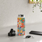 Retro Garden Gingham Flowers Vivid 60s 70s Floral Pattern Water Bottle Gallery Image 4