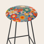 Retro Garden Gingham Flowers Vivid 60s 70s Floral Pattern Stool Gallery Image 2
