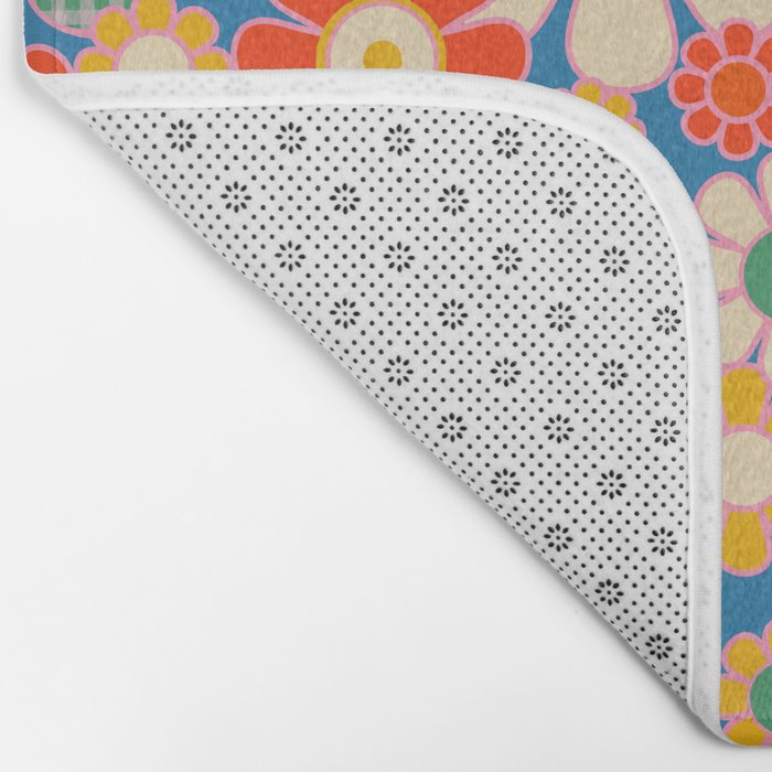 Retro Garden Gingham Flowers Vivid 60s 70s Floral Pattern Bath Mat Gallery Image 2