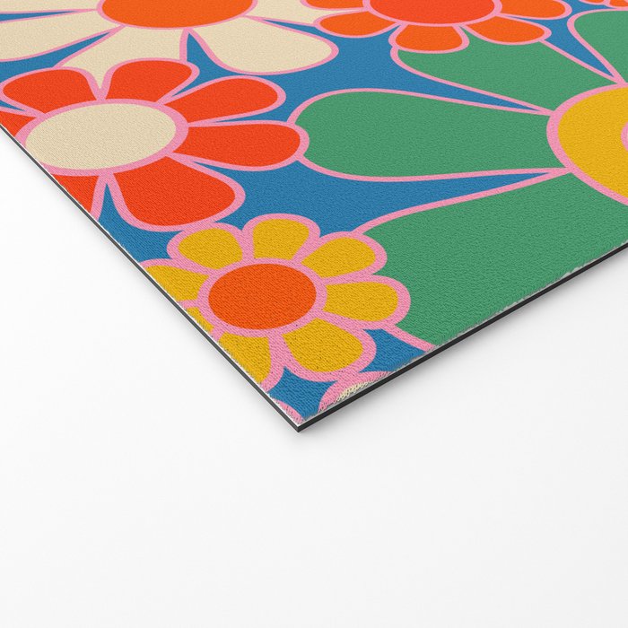 Retro Garden Gingham Flowers Vivid 60s 70s Floral Pattern Welcome Mat Gallery Image 2