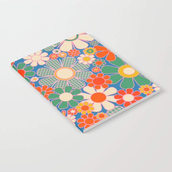 Retro Garden Gingham Flowers Vivid 60s 70s Floral Pattern Notebook Gallery Image 2